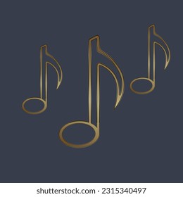 Conjunto de tres símbolos de música de lujo, icono, diseño de elementos musicales vectoriales, ilustración vectorial