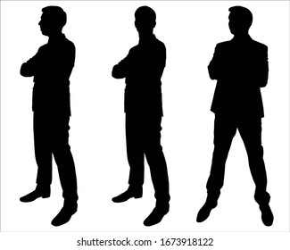 ビジネススーツの男性のシルエットが横向きに立つベクターイラスト 人はまっすぐ立ち 両手を胸に当て 真っすぐ前を見 横を見る 黒い影 のベクター画像素材 ロイヤリティフリー Shutterstock