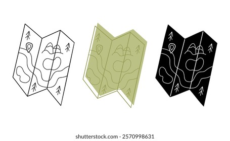 Set of three maps in different colors. Clip art for your projects.