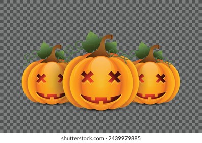 Set of three mean pumpkin heads for Halloween holiday. Vector illustration.