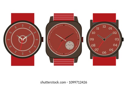 Set of three mechanical watches. Vector illustration