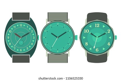 Set of three mechanical watches. Vector illustration
