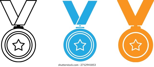 Conjunto de tres medallas en oro, plata y bronce con diseño estrella