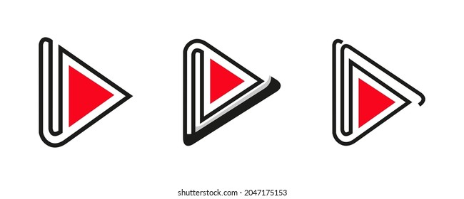 Set of three media play flat icon design isolated on white background.