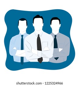 Set of three men in suits on a blue background. In layers, so that you can change what you want.