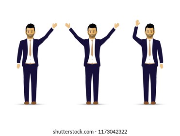 set of three men waving