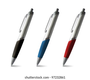 Set of three metal ballpoint pens.
