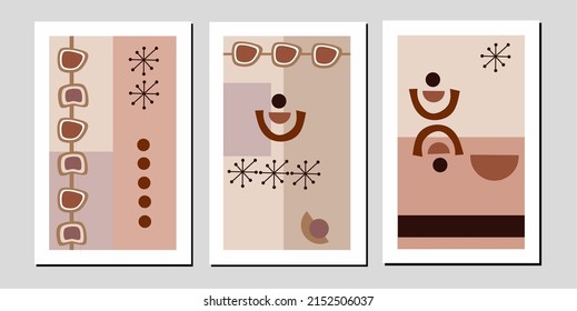 Set of three mid century modern wall art. Century wall decor. Geometry wall decorations. Can use for Wallpaper, poster, social media and background.