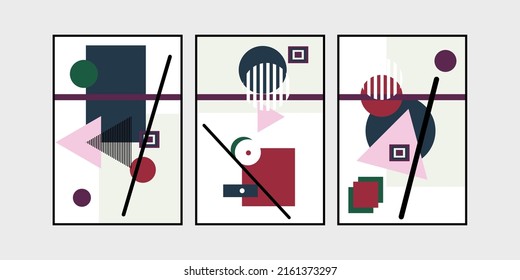 Set of three mid century modern wall art. Century wall decor. Geometry wall decorations. Can use for Wallpaper, poster, social media and background.
