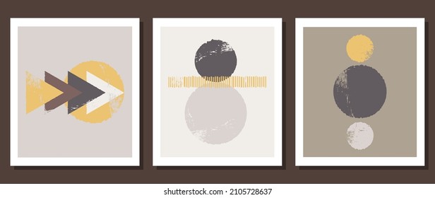 Un conjunto de tres afiches geométricos mínimos. Arte contemporáneo. Fondo artístico abstracto de moda. Estilo boho.