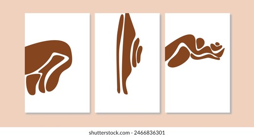 Set of three minimalist abstract wall art. Wavy Wall print for Scandinavian home decorations.