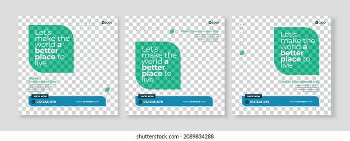 Set of three minimalist background of world environment day of nature promotion banner social media pack template premium vector