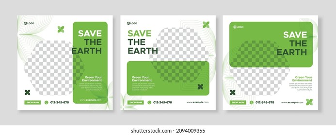 Set of three minimalist background of world environment day of nature promotion banner social media pack template premium vector