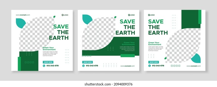 Set of three minimalist background of world environment day of nature promotion banner social media pack template premium vector