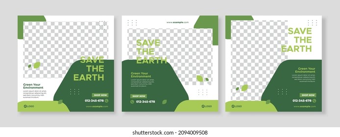 Set of three minimalist background of world environment day of nature promotion banner social media pack template premium vector