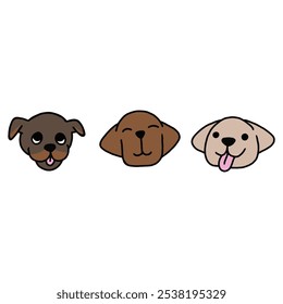 Set of Three Minimalist Cartoon Dog Head Illustrations in Soft Pastel Colors with Rounded Features on White Background for Kids and Designers