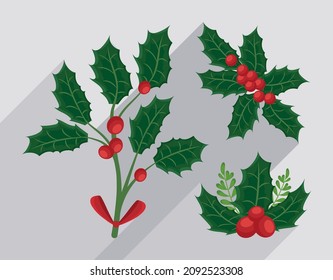 set of three mistletoe branches