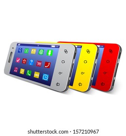 set of three mobile phones