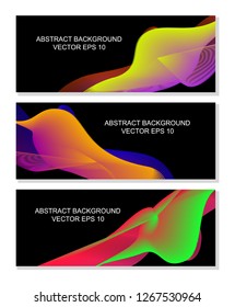 Set of three modern abstract background on black. Cool gradient wave shapes composition. Futuristic design. Vector EPS10.