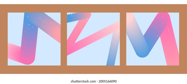 Un conjunto de tres patrones estéticos de fondo geométrico modernos. Afiches minimalistas para medios sociales, diseño web. Ilustración colorida con líneas delgadas, gradientes, formas geométricas.