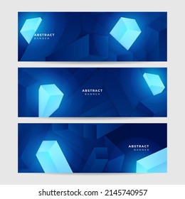 Set of three modern blue wide banner background, web banners template set with text space. Social media cover business template. Vector abstract design banner web template set
