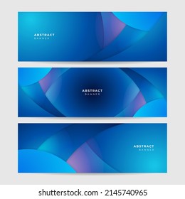 Set of three modern blue wide banner background, web banners template set with text space. Social media cover business template. Vector abstract design banner web template set