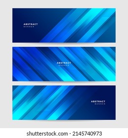 Set of three modern blue wide banner background, web banners template set with text space. Social media cover business template. Vector abstract design banner web template set