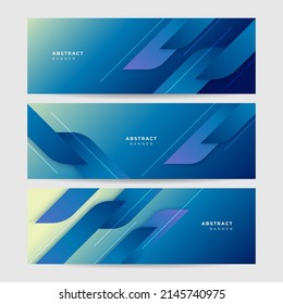 Set of three modern blue wide banner background, web banners template set with text space. Social media cover business template. Vector abstract design banner web template set