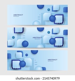Set of three modern blue wide banner background, web banners template set with text space. Social media cover business template. Vector abstract design banner web template set