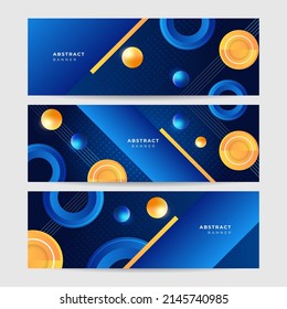 Set of three modern blue wide banner background, web banners template set with text space. Social media cover business template. Vector abstract design banner web template set