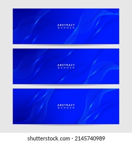 Set of three modern blue wide banner background, web banners template set with text space. Social media cover business template. Vector abstract design banner web template set