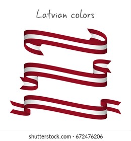 Set of three modern colored vector ribbon with the Latvian colors isolated on white background, abstract Latvian flag, Made in Latvia logo
