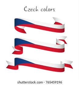 Set of three modern colored vector ribbon with the Czech tricolors isolated on white background, abstract Czech flag, Made in Czech Republic logo, Czechia