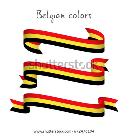 Set of three modern colored vector ribbon with the Belgian tricolor isolated on white background, abstract Belgian flag, Made in Belgium logo