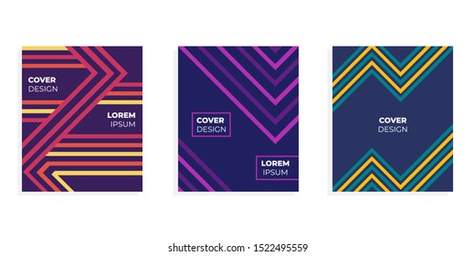 Set of three modern cover design with line geometric style. Editable template for magazine , presentation , poster and book cover. Vector Illustration EPS 10