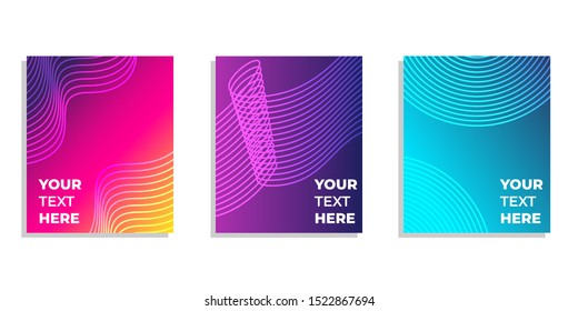 Set of three modern cover design with line geometric and gradient style. Editable template for magazine , presentation , poster , background and book cover. Vector Illustration