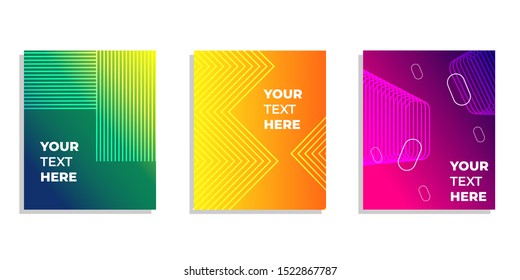Set of three modern cover design with line geometric and gradient style. Editable template for magazine , presentation , poster , background and book cover. Vector Illustration