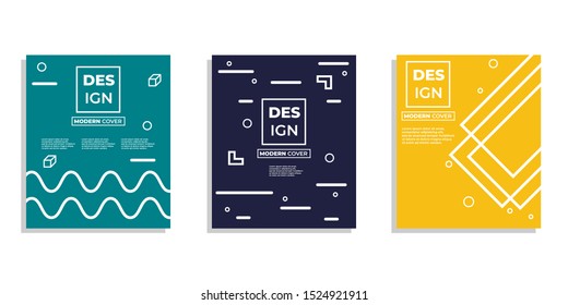 Set of three modern cover design with artsy line geometric style. Editable template for magazine , presentation , poster , background and book cover. Vector Illustration EPS 10