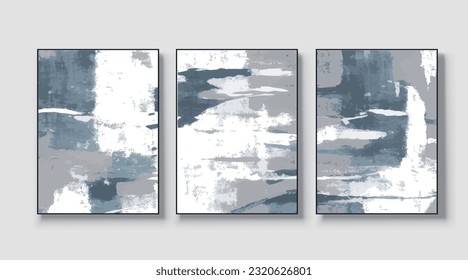 Un conjunto de tres obras de arte mural creativas modernas y abstractas. Rasgos de pincel dorado, vector, textura, textura