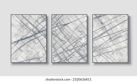 Un conjunto de tres obras de arte mural creativas modernas y abstractas. Rasgos de pincel dorado, vector, textura, textura