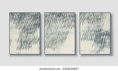 A set of three, modern creative abstract wall art pieces. Golden brush strokes, vector, texture, texture