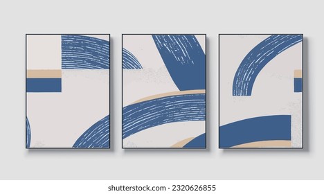 A set of three, modern creative abstract wall art pieces. Golden brush strokes, vector, texture, texture
