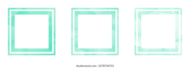 Set of three modern geometric style business borders. Square content blank turquoise frame set.