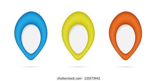 Set of three modern glossy map pointers / map pointer