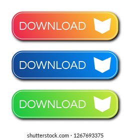 Set of three modern gradient buttons with shadows. Download Buttons. Vector illustration