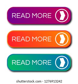 Set of three modern gradient buttons with shadows. Read more Buttons. Vector illustration