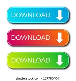 Set of three modern gradient buttons with shadows. Download Buttons. Vector illustration