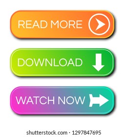 Set of three modern gradient buttons with shadows. Read more Buttons. Vector illustration