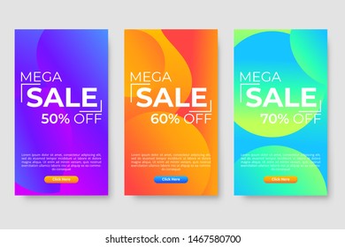 Set of three modern gradient liquid design for mega sale banners. Sale banner template design, social media banner template, voucher, discount, season sale