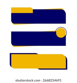 Ein Satz von drei modernen Infografik-Elementen mit abgerundeten Formen in Marineblau und Gelb. Ideal zum Erstellen von Headern, Textfeldern und Bannern für Präsentationen, Dokumente oder Websites.